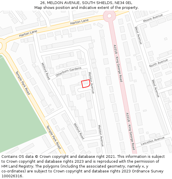 26, MELDON AVENUE, SOUTH SHIELDS, NE34 0EL: Location map and indicative extent of plot