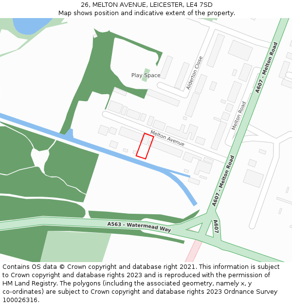 26, MELTON AVENUE, LEICESTER, LE4 7SD: Location map and indicative extent of plot