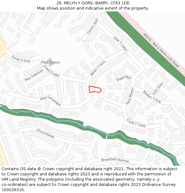 26, MELYN Y GORS, BARRY, CF63 1DE: Location map and indicative extent of plot
