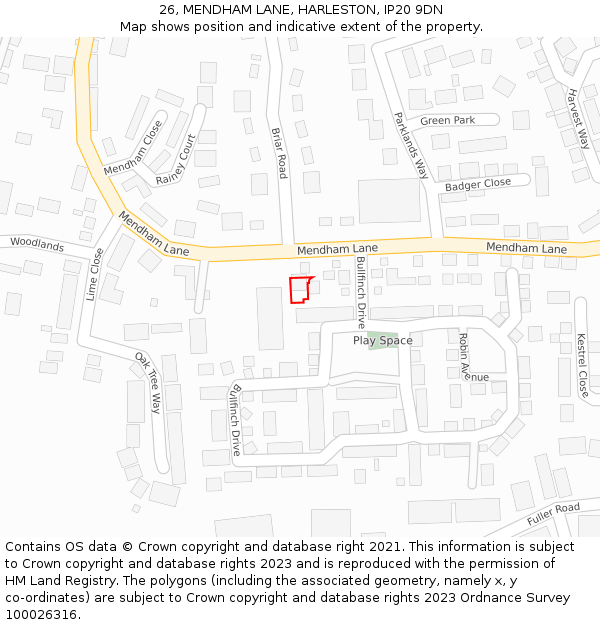 26, MENDHAM LANE, HARLESTON, IP20 9DN: Location map and indicative extent of plot