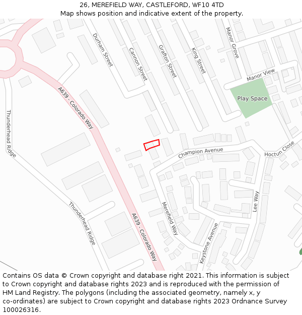 26, MEREFIELD WAY, CASTLEFORD, WF10 4TD: Location map and indicative extent of plot