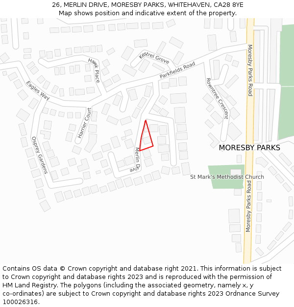 26, MERLIN DRIVE, MORESBY PARKS, WHITEHAVEN, CA28 8YE: Location map and indicative extent of plot