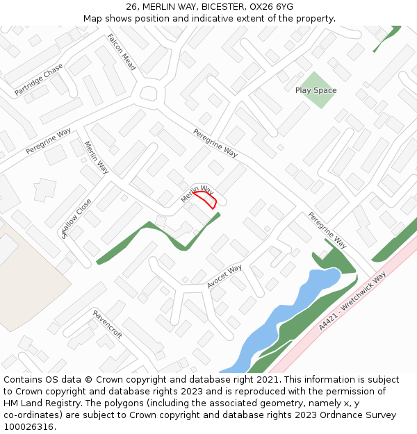 26, MERLIN WAY, BICESTER, OX26 6YG: Location map and indicative extent of plot