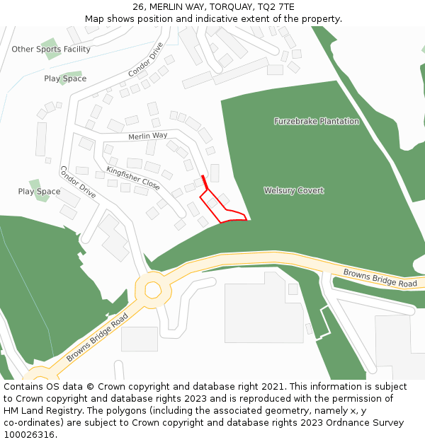 26, MERLIN WAY, TORQUAY, TQ2 7TE: Location map and indicative extent of plot