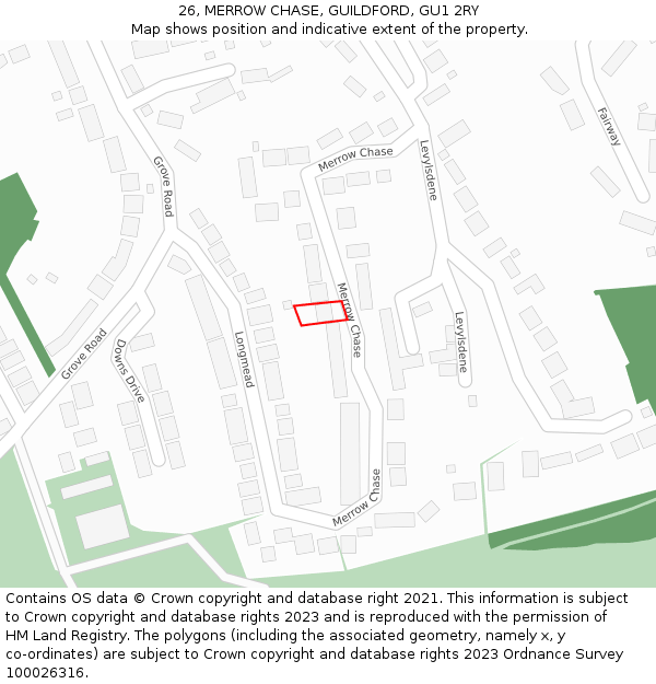 26, MERROW CHASE, GUILDFORD, GU1 2RY: Location map and indicative extent of plot