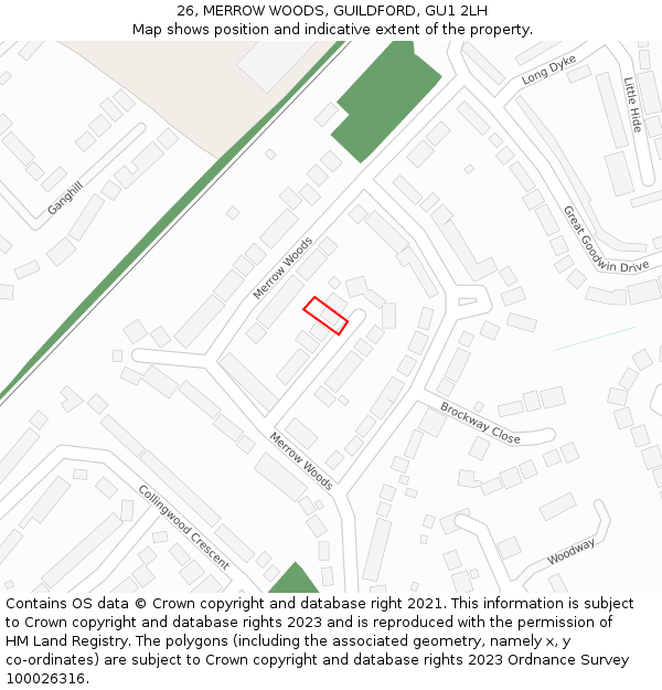 26, MERROW WOODS, GUILDFORD, GU1 2LH: Location map and indicative extent of plot