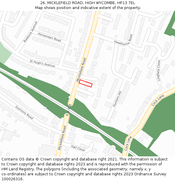 26, MICKLEFIELD ROAD, HIGH WYCOMBE, HP13 7EL: Location map and indicative extent of plot