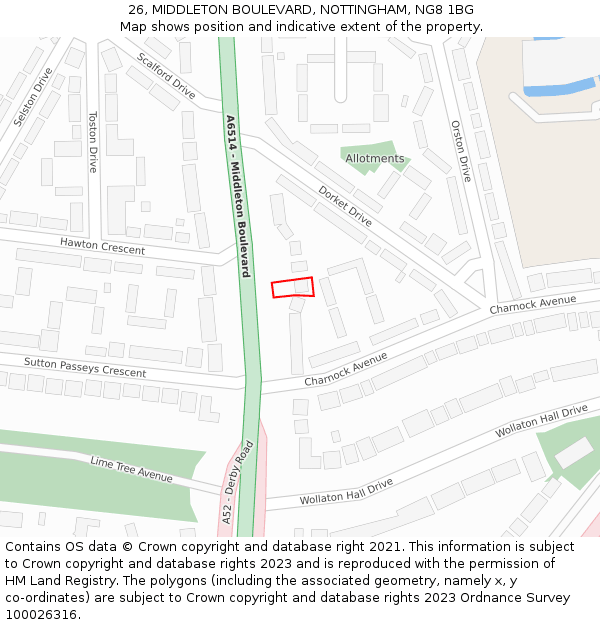 26, MIDDLETON BOULEVARD, NOTTINGHAM, NG8 1BG: Location map and indicative extent of plot