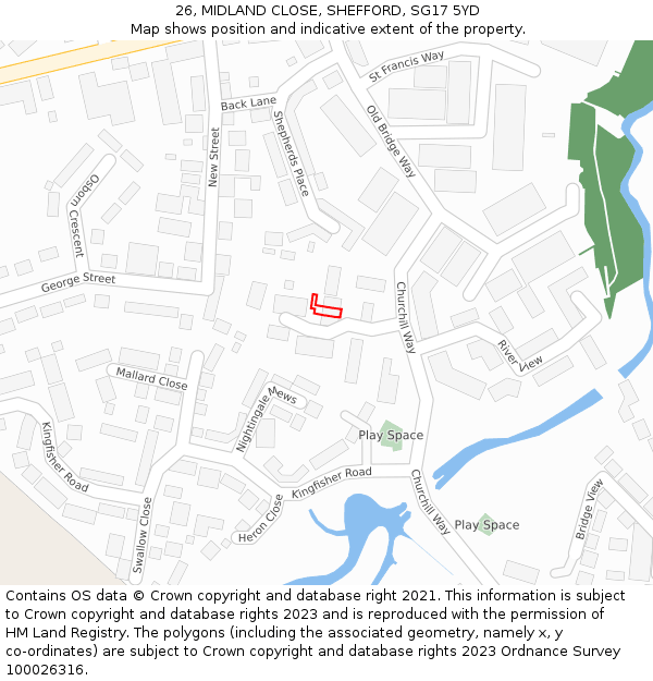 26, MIDLAND CLOSE, SHEFFORD, SG17 5YD: Location map and indicative extent of plot