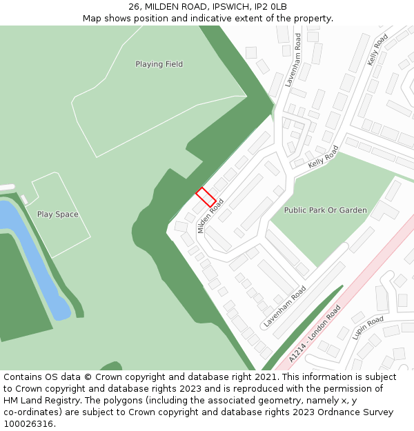 26, MILDEN ROAD, IPSWICH, IP2 0LB: Location map and indicative extent of plot