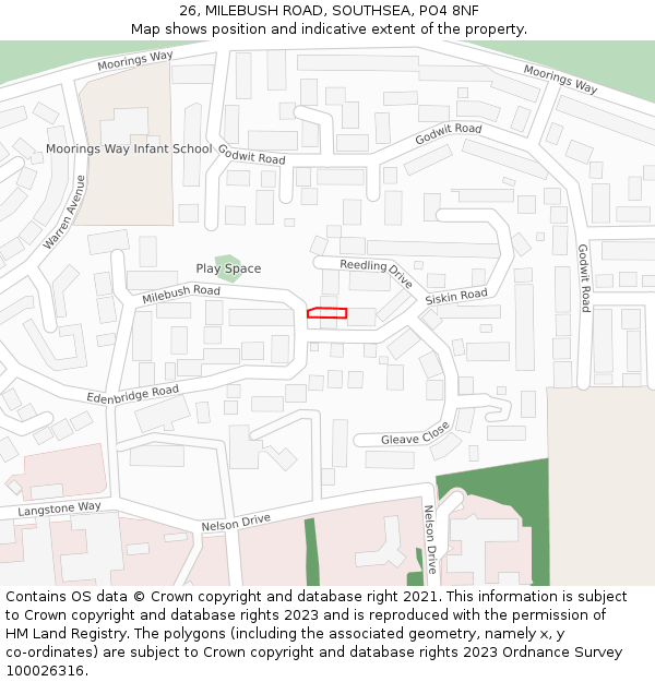 26, MILEBUSH ROAD, SOUTHSEA, PO4 8NF: Location map and indicative extent of plot