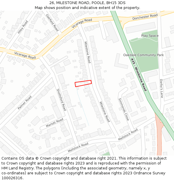 26, MILESTONE ROAD, POOLE, BH15 3DS: Location map and indicative extent of plot