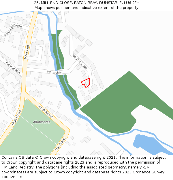 26, MILL END CLOSE, EATON BRAY, DUNSTABLE, LU6 2FH: Location map and indicative extent of plot