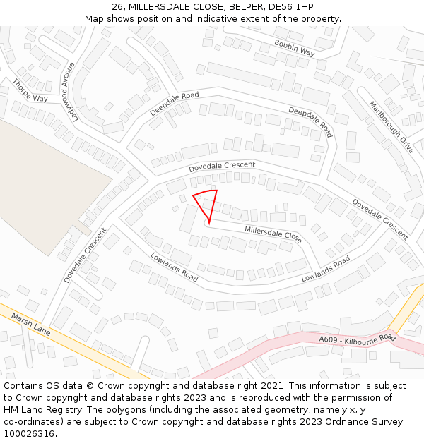 26, MILLERSDALE CLOSE, BELPER, DE56 1HP: Location map and indicative extent of plot