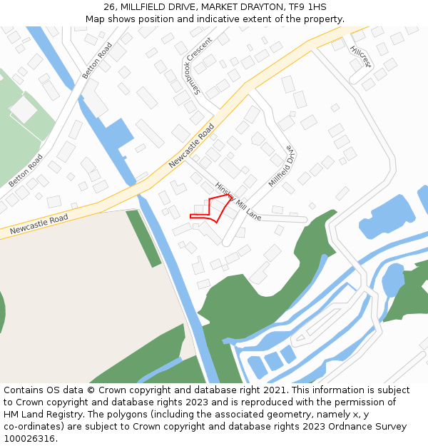 26, MILLFIELD DRIVE, MARKET DRAYTON, TF9 1HS: Location map and indicative extent of plot