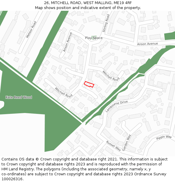 26, MITCHELL ROAD, WEST MALLING, ME19 4RF: Location map and indicative extent of plot