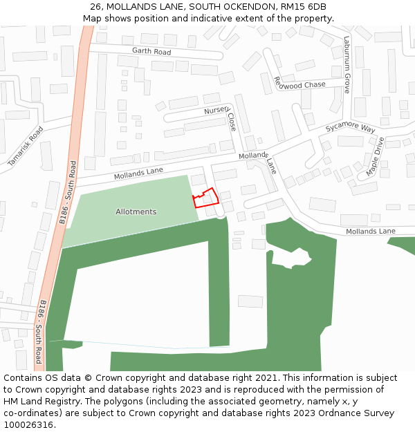 26, MOLLANDS LANE, SOUTH OCKENDON, RM15 6DB: Location map and indicative extent of plot