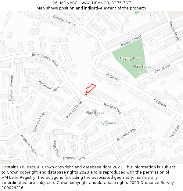26, MONARCH WAY, HEANOR, DE75 7SZ: Location map and indicative extent of plot