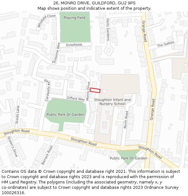 26, MONRO DRIVE, GUILDFORD, GU2 9PS: Location map and indicative extent of plot