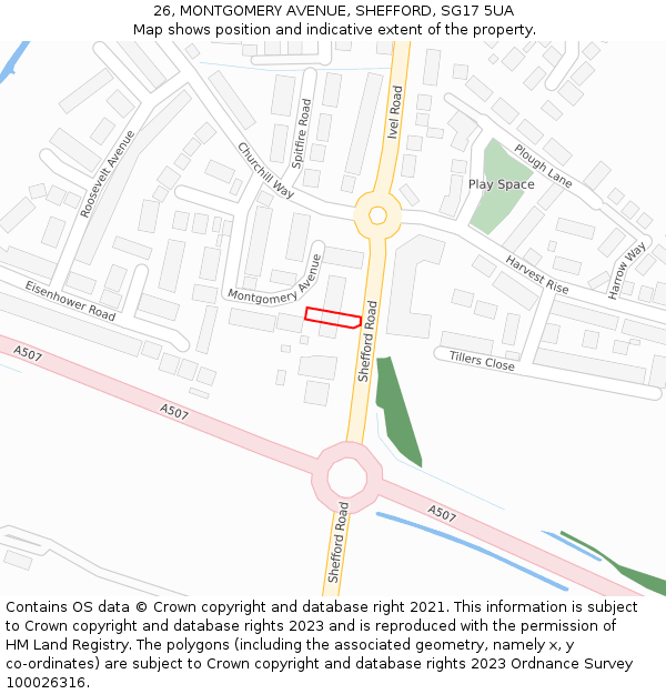 26, MONTGOMERY AVENUE, SHEFFORD, SG17 5UA: Location map and indicative extent of plot