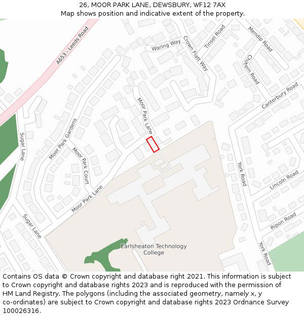 26, MOOR PARK LANE, DEWSBURY, WF12 7AX: Location map and indicative extent of plot