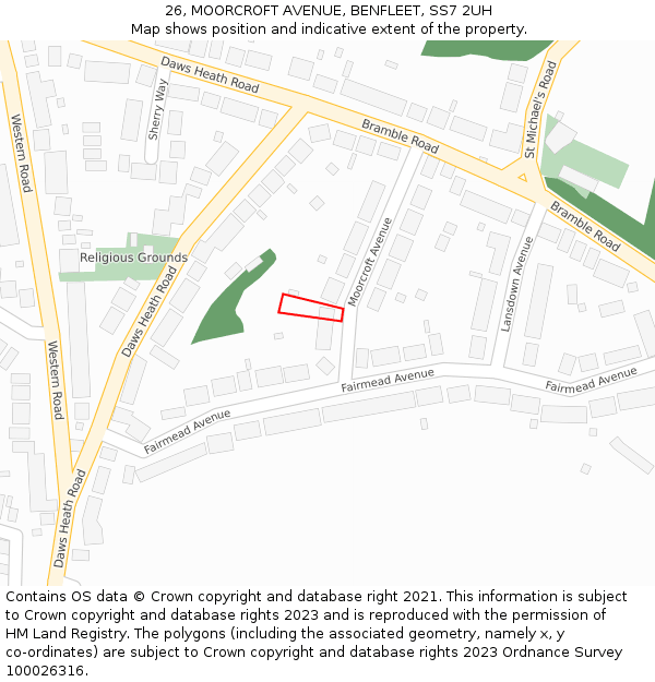 26, MOORCROFT AVENUE, BENFLEET, SS7 2UH: Location map and indicative extent of plot