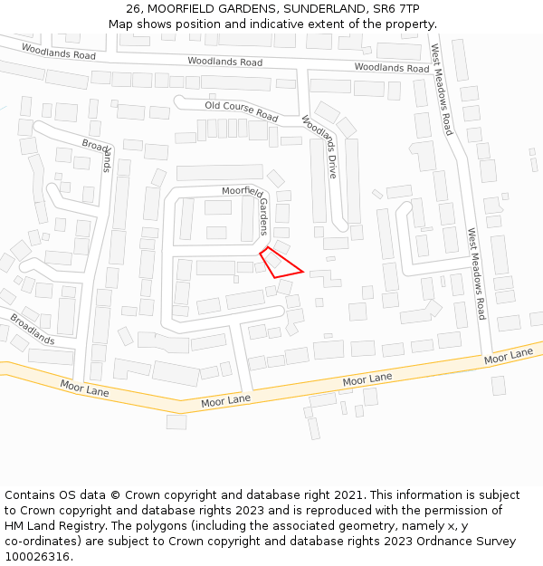 26, MOORFIELD GARDENS, SUNDERLAND, SR6 7TP: Location map and indicative extent of plot