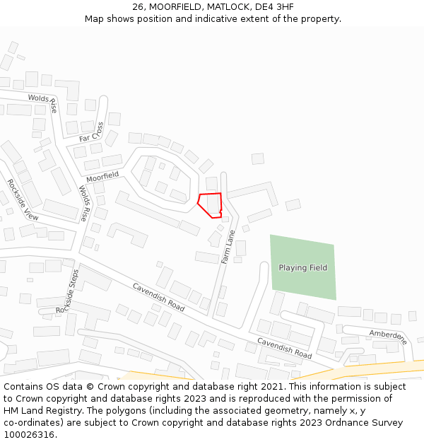 26, MOORFIELD, MATLOCK, DE4 3HF: Location map and indicative extent of plot