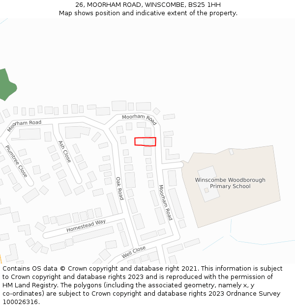 26, MOORHAM ROAD, WINSCOMBE, BS25 1HH: Location map and indicative extent of plot