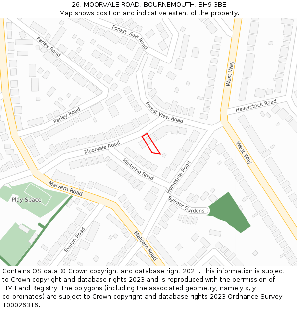 26, MOORVALE ROAD, BOURNEMOUTH, BH9 3BE: Location map and indicative extent of plot