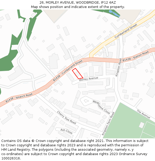26, MORLEY AVENUE, WOODBRIDGE, IP12 4AZ: Location map and indicative extent of plot
