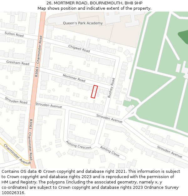26, MORTIMER ROAD, BOURNEMOUTH, BH8 9HP: Location map and indicative extent of plot