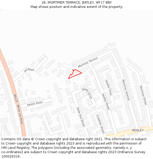 26, MORTIMER TERRACE, BATLEY, WF17 8BY: Location map and indicative extent of plot