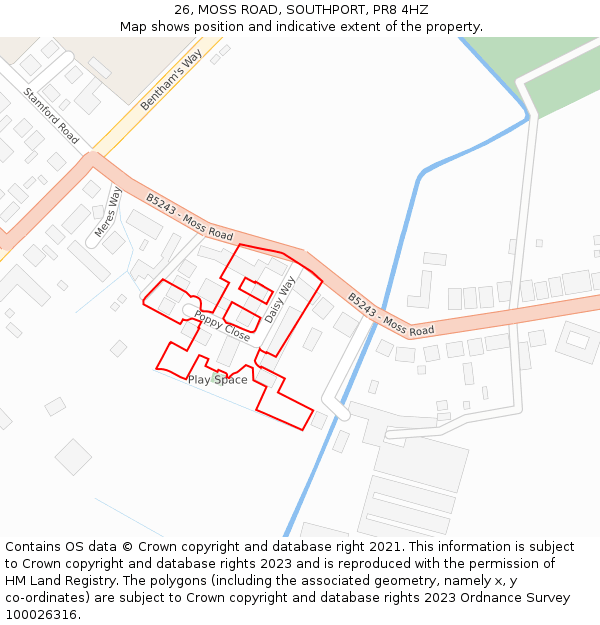 26, MOSS ROAD, SOUTHPORT, PR8 4HZ: Location map and indicative extent of plot