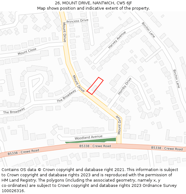 26, MOUNT DRIVE, NANTWICH, CW5 6JF: Location map and indicative extent of plot