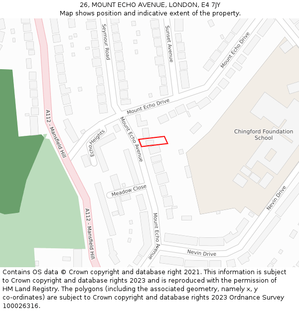 26, MOUNT ECHO AVENUE, LONDON, E4 7JY: Location map and indicative extent of plot