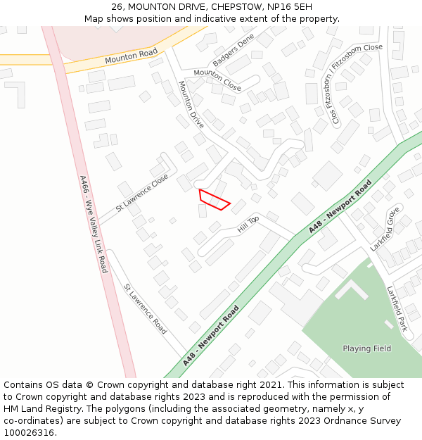 26, MOUNTON DRIVE, CHEPSTOW, NP16 5EH: Location map and indicative extent of plot