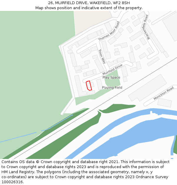 26, MUIRFIELD DRIVE, WAKEFIELD, WF2 8SH: Location map and indicative extent of plot