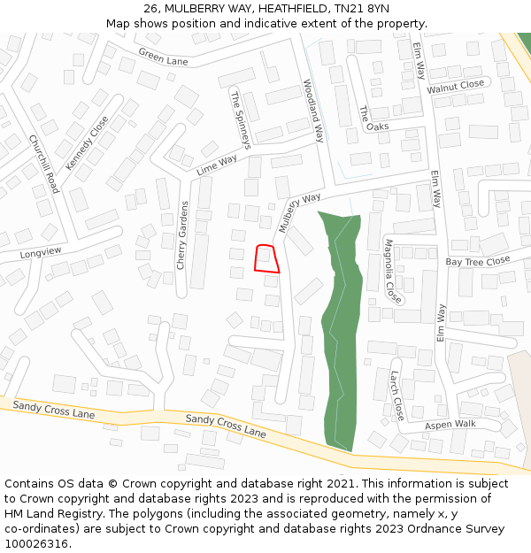 26, MULBERRY WAY, HEATHFIELD, TN21 8YN: Location map and indicative extent of plot