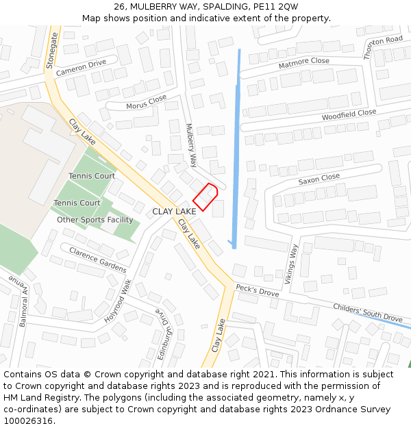 26, MULBERRY WAY, SPALDING, PE11 2QW: Location map and indicative extent of plot