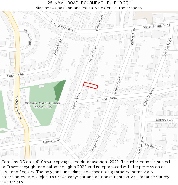 26, NAMU ROAD, BOURNEMOUTH, BH9 2QU: Location map and indicative extent of plot