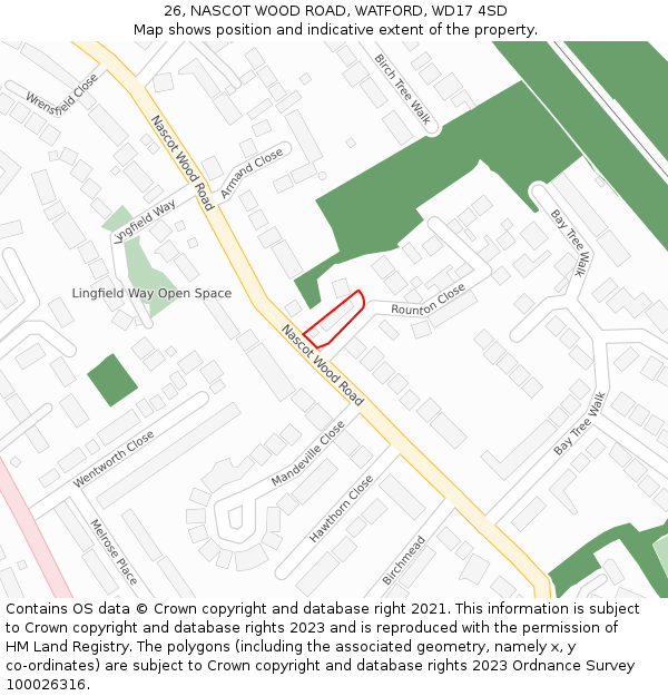 26, NASCOT WOOD ROAD, WATFORD, WD17 4SD: Location map and indicative extent of plot