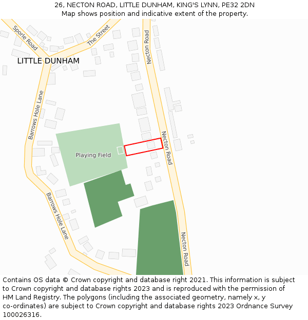26, NECTON ROAD, LITTLE DUNHAM, KING'S LYNN, PE32 2DN: Location map and indicative extent of plot