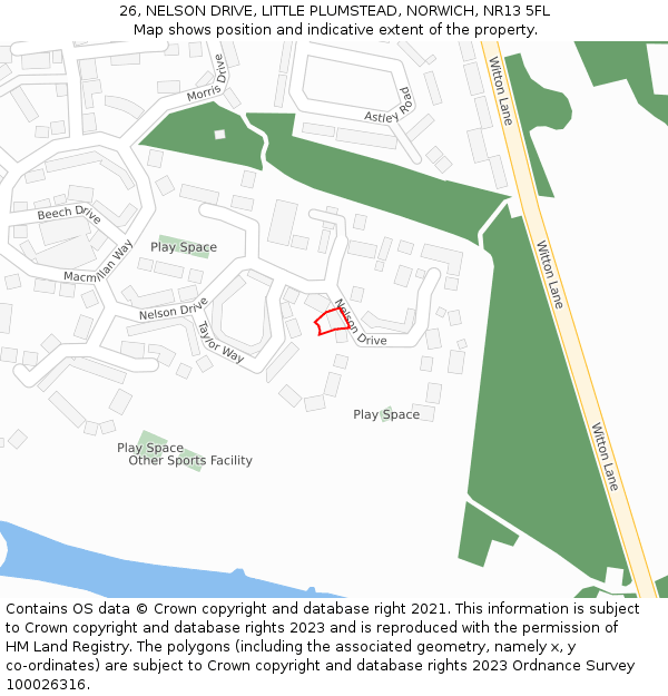 26, NELSON DRIVE, LITTLE PLUMSTEAD, NORWICH, NR13 5FL: Location map and indicative extent of plot