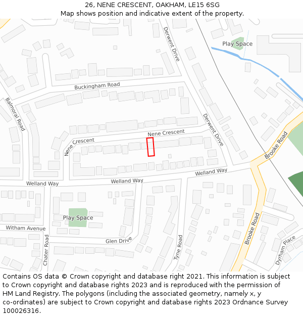 26, NENE CRESCENT, OAKHAM, LE15 6SG: Location map and indicative extent of plot