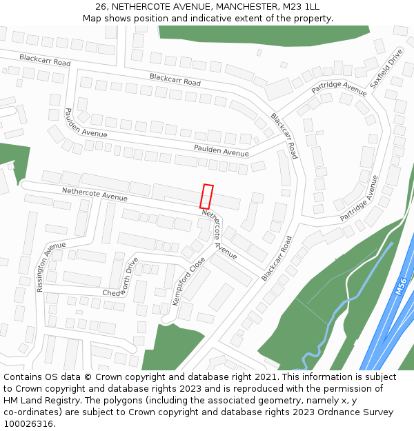26, NETHERCOTE AVENUE, MANCHESTER, M23 1LL: Location map and indicative extent of plot