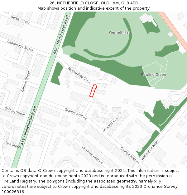 26, NETHERFIELD CLOSE, OLDHAM, OL8 4ER: Location map and indicative extent of plot