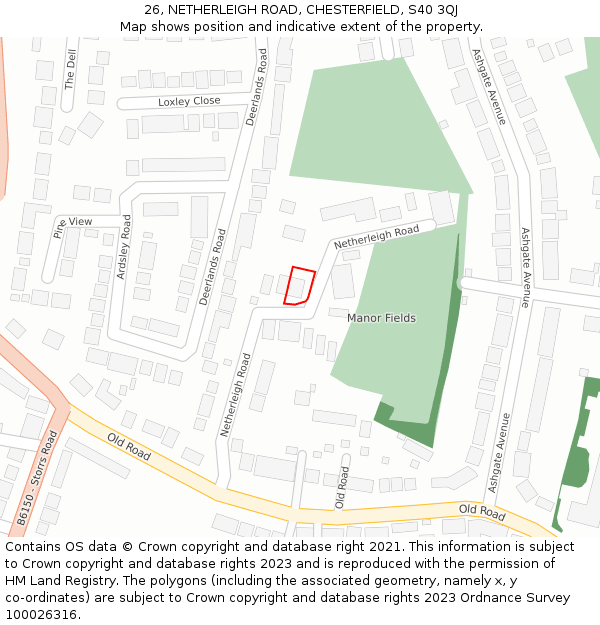 26, NETHERLEIGH ROAD, CHESTERFIELD, S40 3QJ: Location map and indicative extent of plot