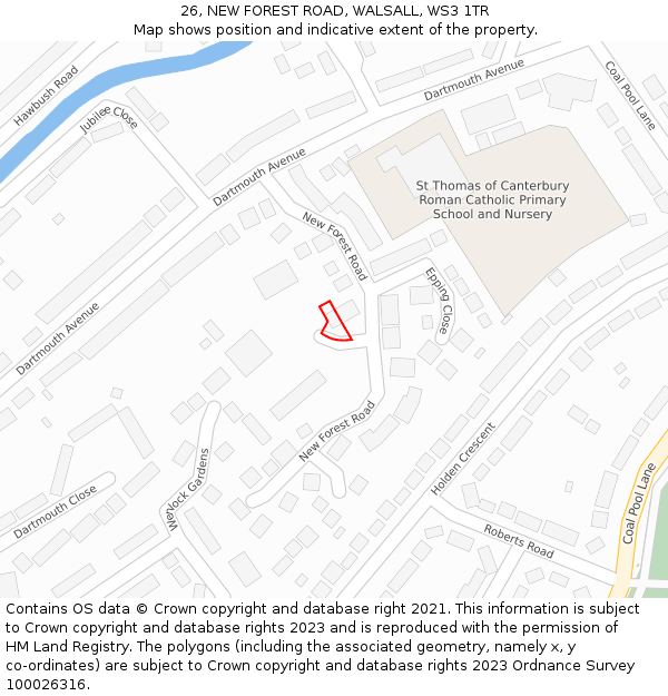 26, NEW FOREST ROAD, WALSALL, WS3 1TR: Location map and indicative extent of plot