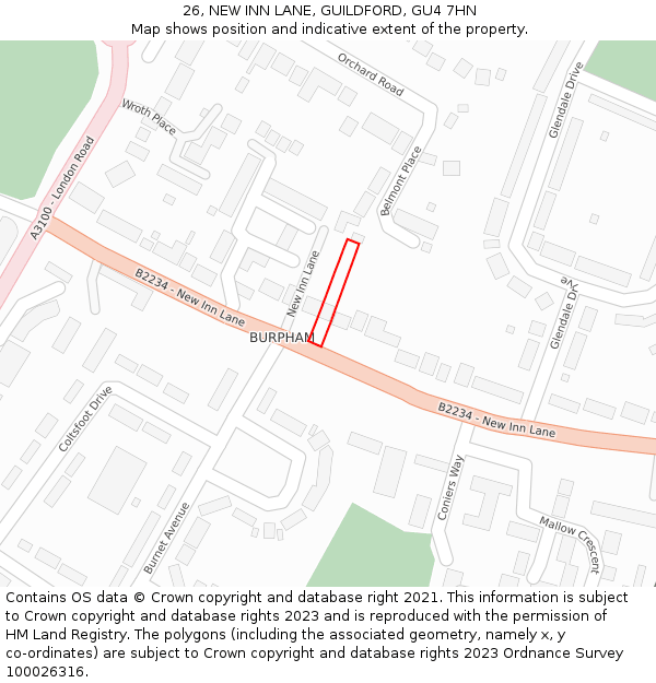 26, NEW INN LANE, GUILDFORD, GU4 7HN: Location map and indicative extent of plot